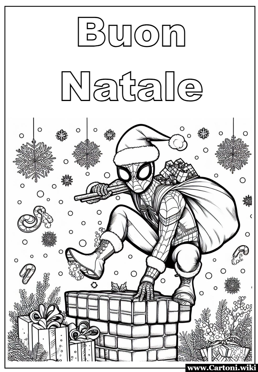 Disegno da colorare di Natale con Spiderman Disegno da colorare di Natale con Spederman per i piccoli supereroi che vogliono divertirsi a colorare nei giorni di festa di Natale - Immagini gratis