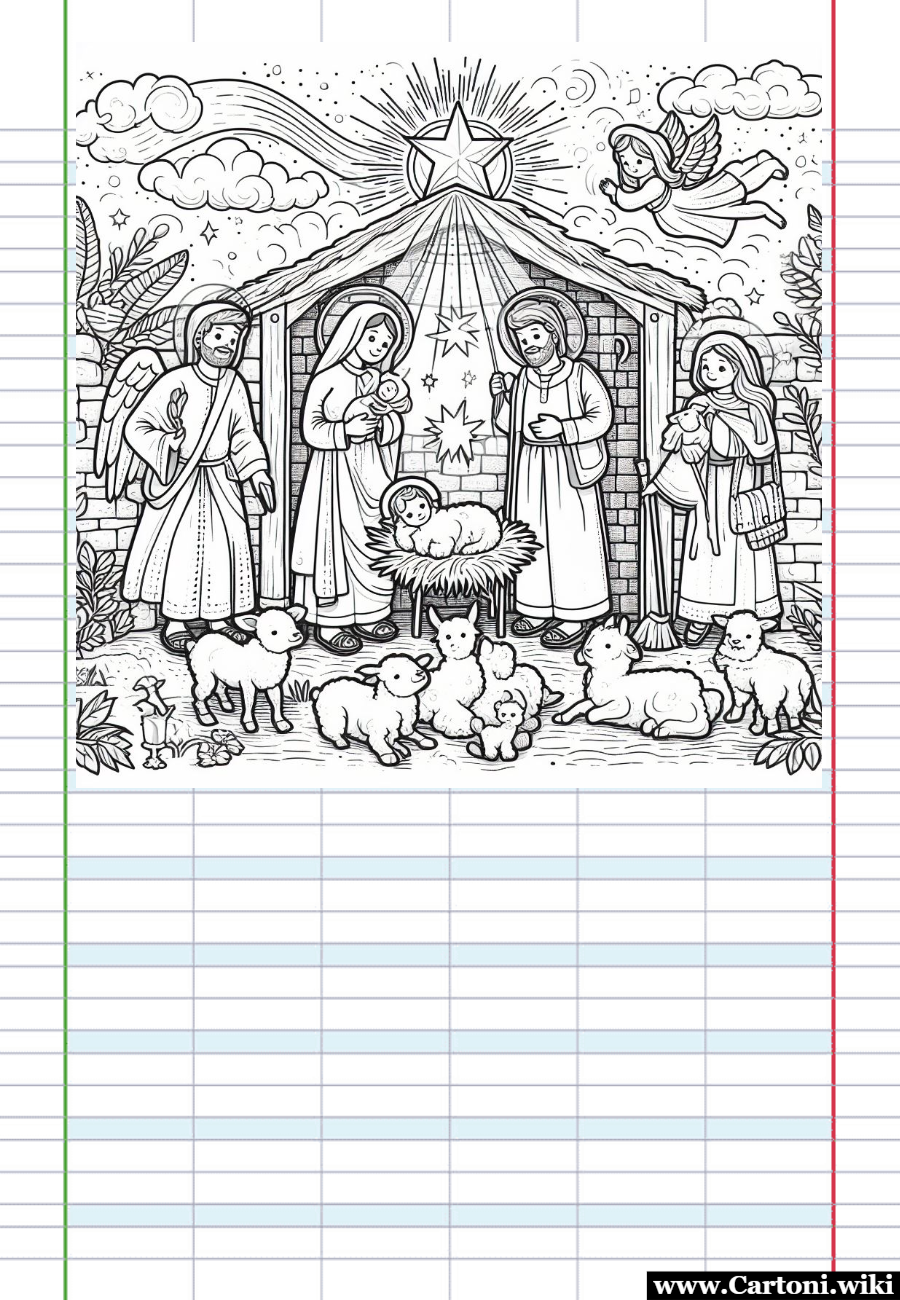 Immagine prestampata per la letterina a Babbo Natale con il presepe Letterina per Babbo Natale con il disegno da colorare del presepe per scrivere pensieri di Natale o poesie nella scuola primaria - Immagini gratis