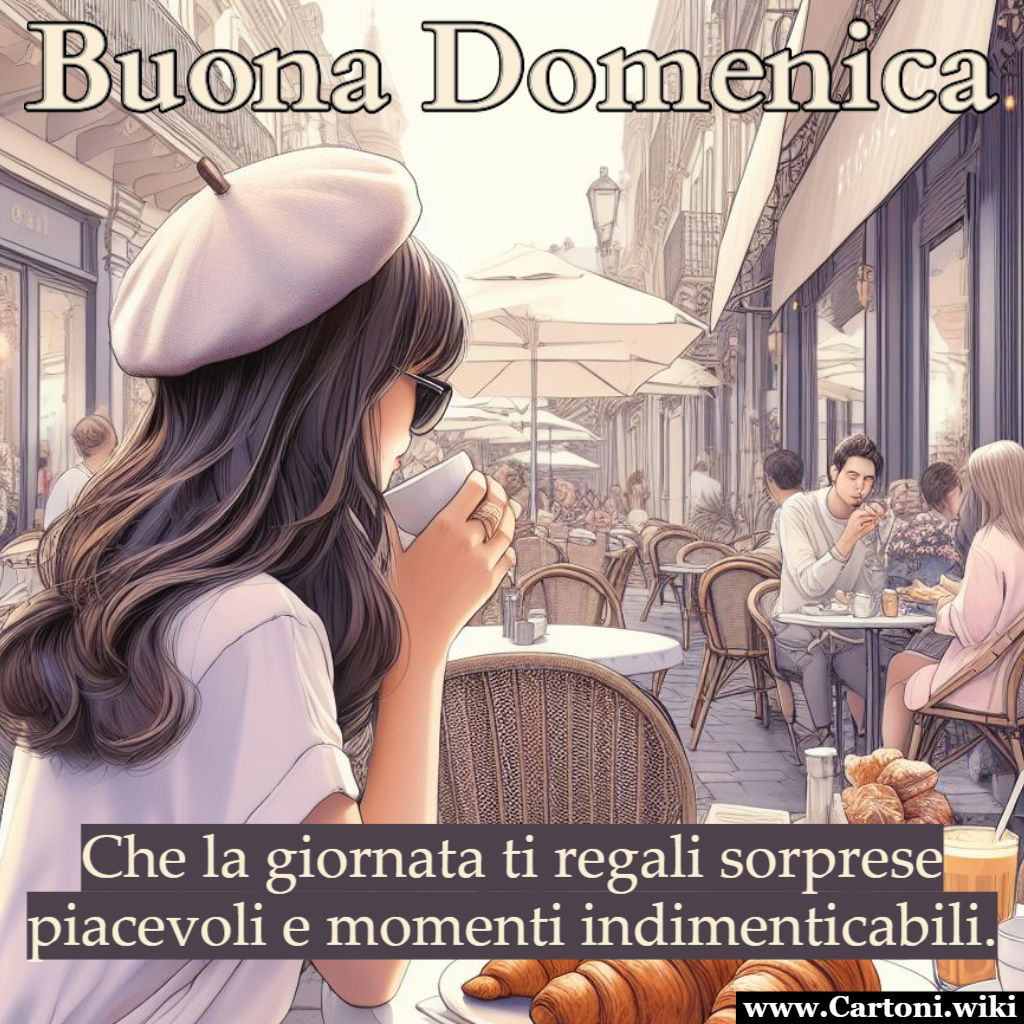 Immagini buona domenica gratis Immagine buongiorno domenica con ragazza che fa colazione al bar e la frase 