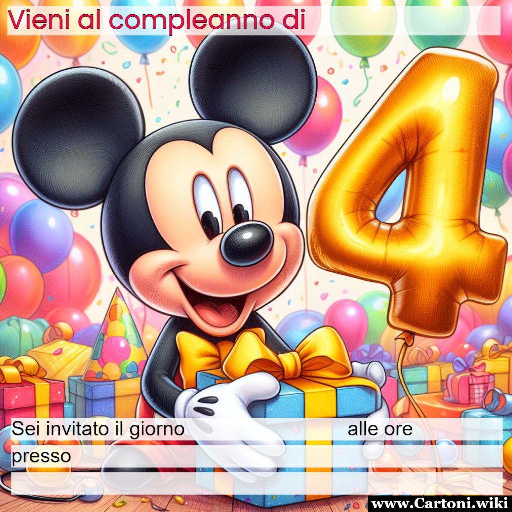 Invito compleanno 4 anni con Topolino