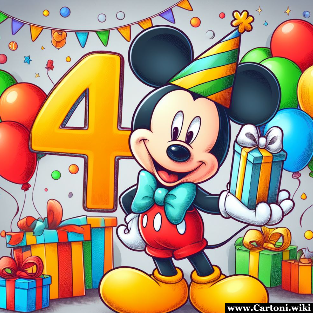 Biglietto auguri 4 anni da personalizzare gratis online Crea biglietto di auguri online gratis con Topolino e il numero 4 ideale per bambino che compie 4 anni. - Immagini gratis