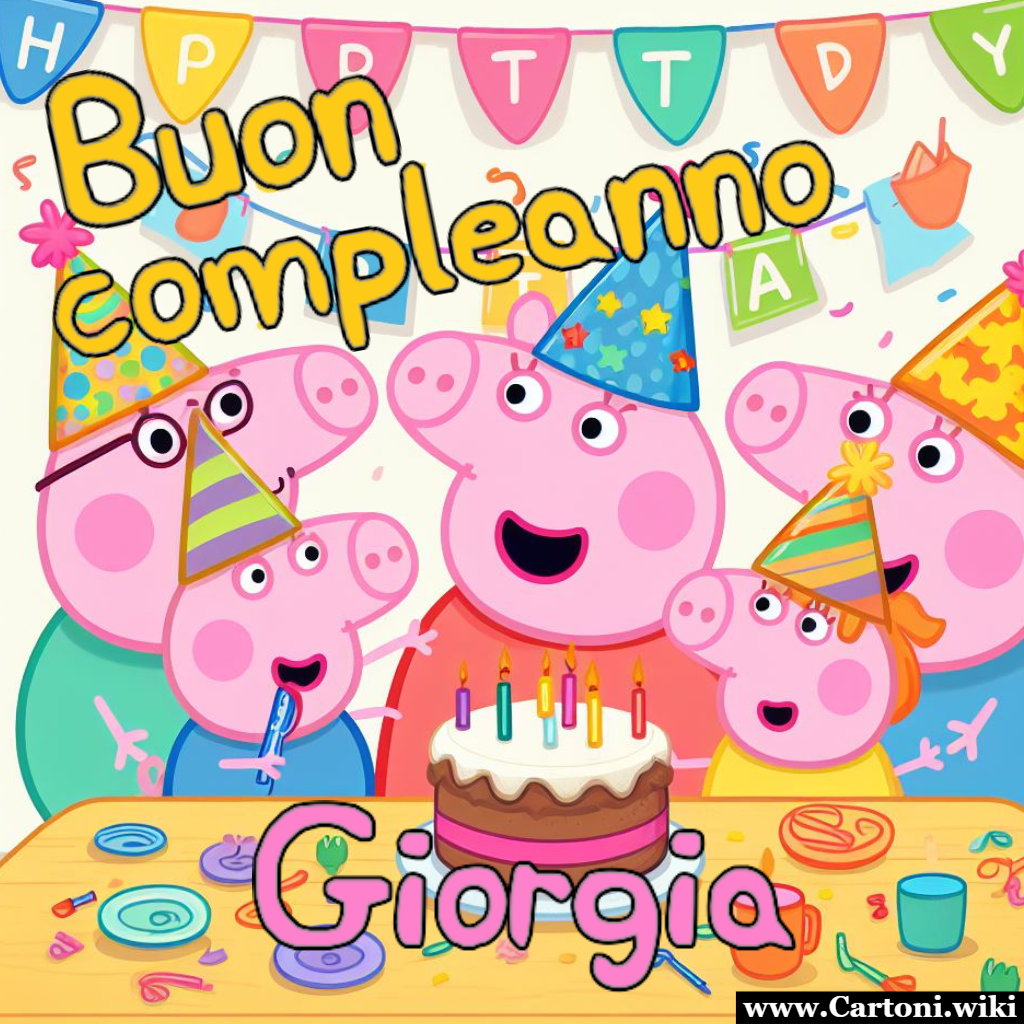Buon compleanno Giorgia con Peppa Pig Biglietto di auguri buon compleanno Giorgia con Peppa Pig circondata dalla sua famiglia mentre spegne le candelini. - Immagini gratis
