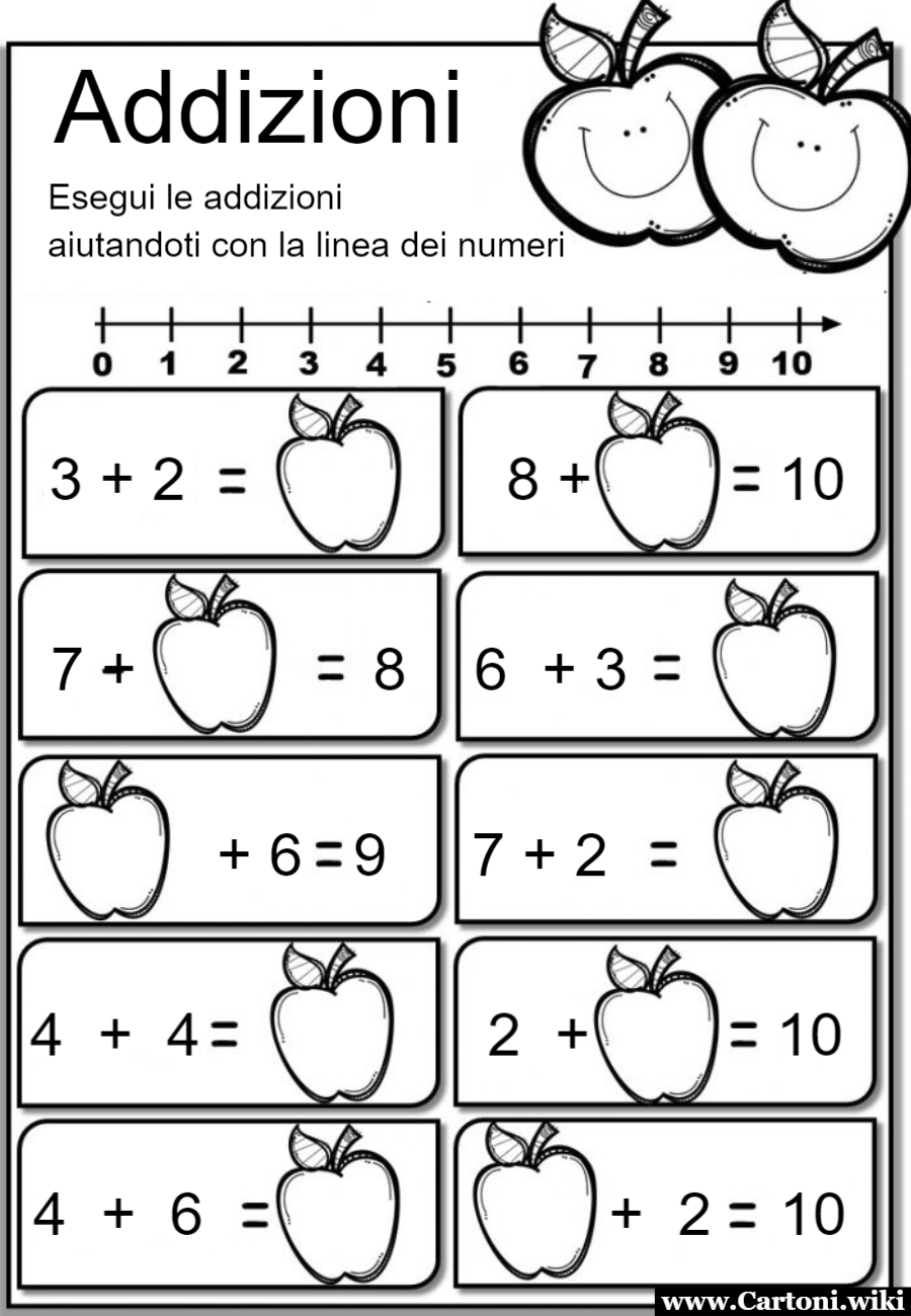 Scheda didattica addizioni prima elementare Scheda didattica addizioni per bambini classe prima elementare che devono esercitarsi con le operazioni sulla linea dei numeri.  - Immagini gratis