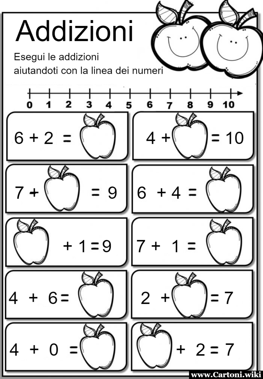 Addizioni sulla linea dei numeri esercizio da stampare Esercizi per bambini classe prima scuola primaria sulle addizioni comprese tra 1 e 10. Tante altre schede didattiche da stampare gratis - Immagini gratis