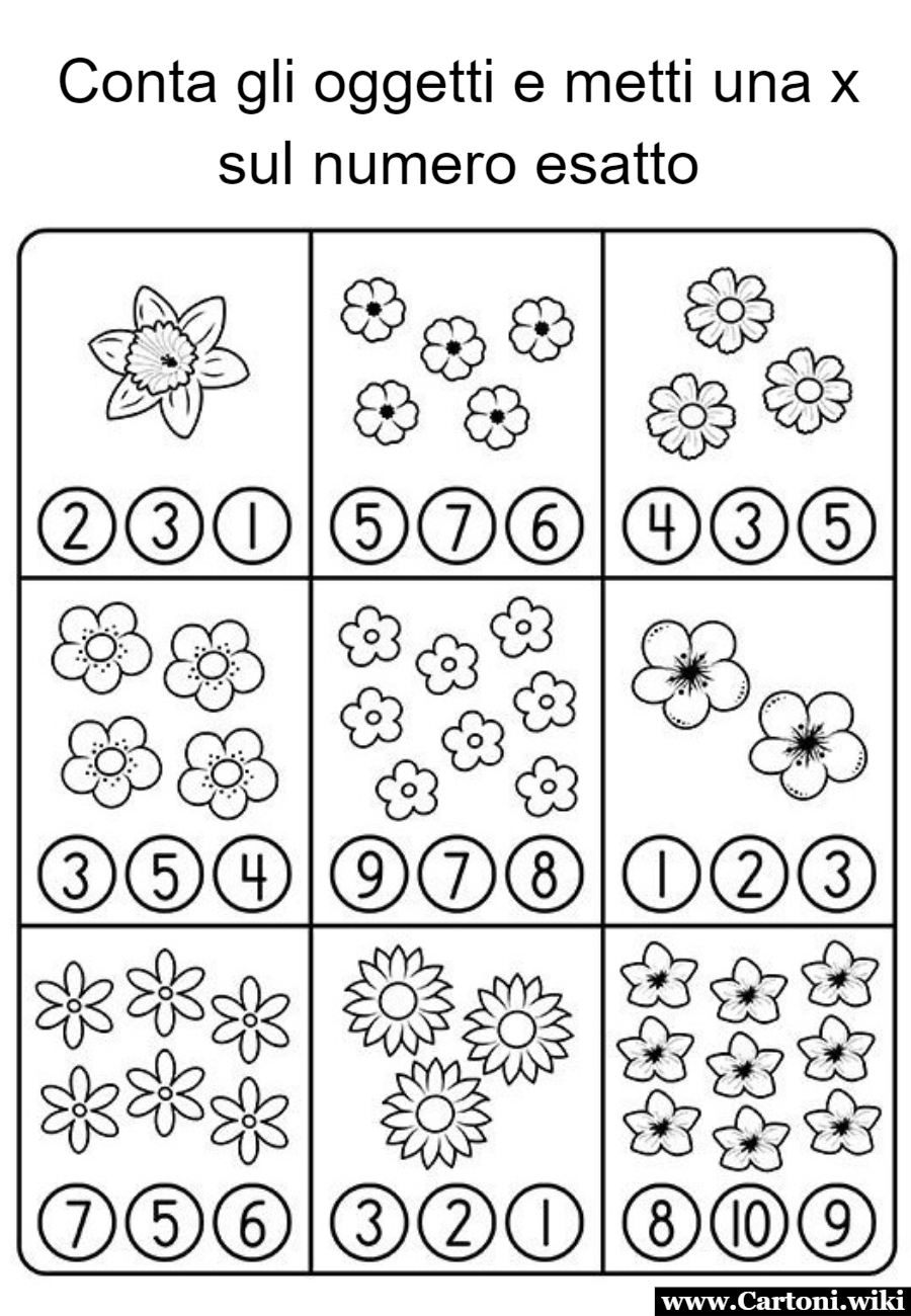 Scheda didattica numeri da 1 a 10 Contare oggetti da 1 a 10 scheda didattica scuola primaria classe prima elementare da stampare gratis insieme ad altri esercizi da far eseguire ai bambini - Immagini gratis