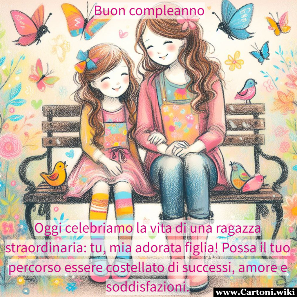 Auguri figlia mia Biglietto di auguri figlia mia. Oggi celebriamo la vita di una ragazza straordinaria: tu, mia adorata figlia! Possa il tuo percorso essere costellato di successi, amore e soddisfazioni. - Immagini gratis