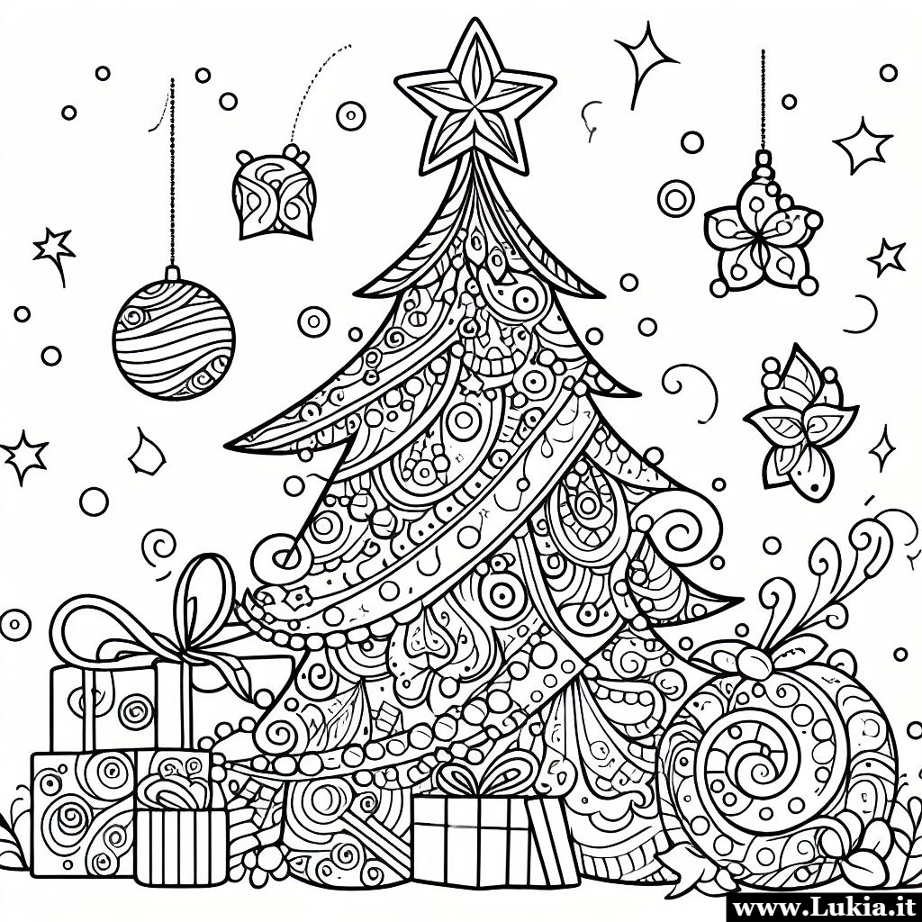 Alberi di Natale mandala da colorare: un regalo creativo per tutti Disegni da colorare per bambini e adulti di alberi di Natale mandala. Stampa e colora gratis questi fantastici alberi di Natale circondati da regali  - Immagini gratis