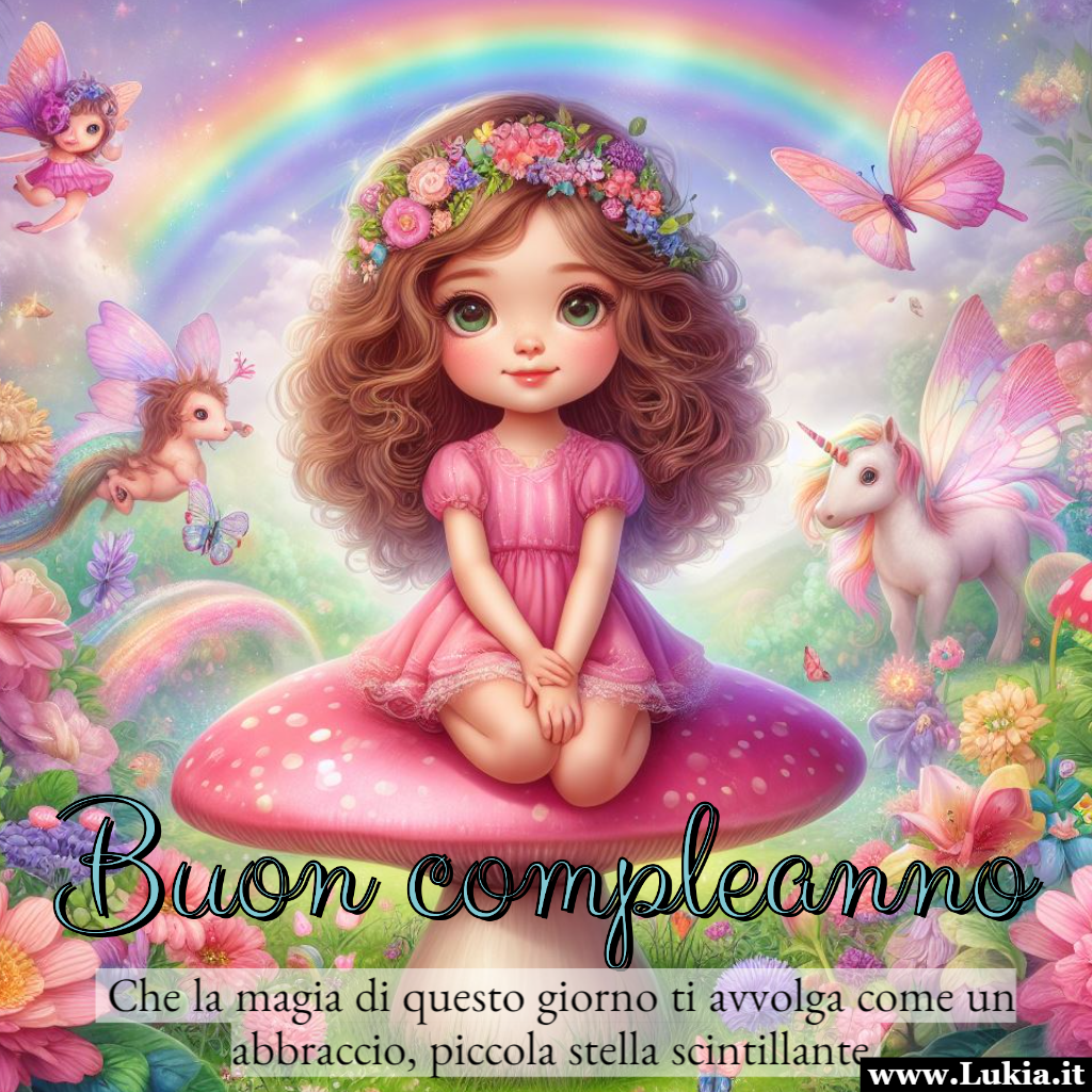 Buon compleanno con elfi che danzano sulla dolce melodia della tua gioia Buon compleanno con una bambina in un mondo incantato di elfi e unicorni. Immagine per creare un biglietto di auguri - Immagini gratis