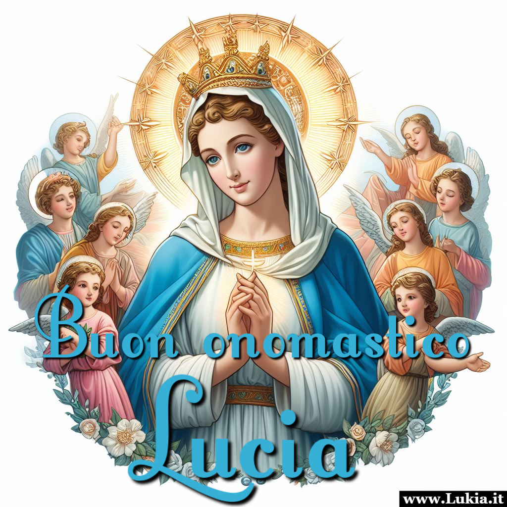 Buon onomastico Lucia In questo giorno speciale, con l'immagine di Santa Lucia e la scritta 