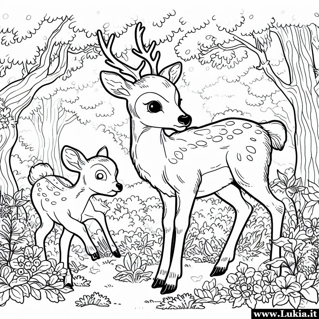Disegni da colorare di cervi che giocano nel bosco Disegni da colorare per bambini di cervi che giocano nel bosco. Stampa e colora cervi e altri animali del bosco - Immagini gratis