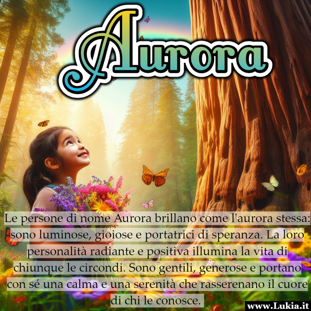 Aurora: personalit e caratteristiche Le persone di nome Aurora brillano come l'aurora stessa: sono luminose, gioiose e portatrici di speranza. La loro personalit radiante e positiva illumina la vita di chiunque le circondi. Sono gentili, generose e portano con s una calma e una serenit che rasserenano il cuore di chi le conosce.  - Immagini gratis