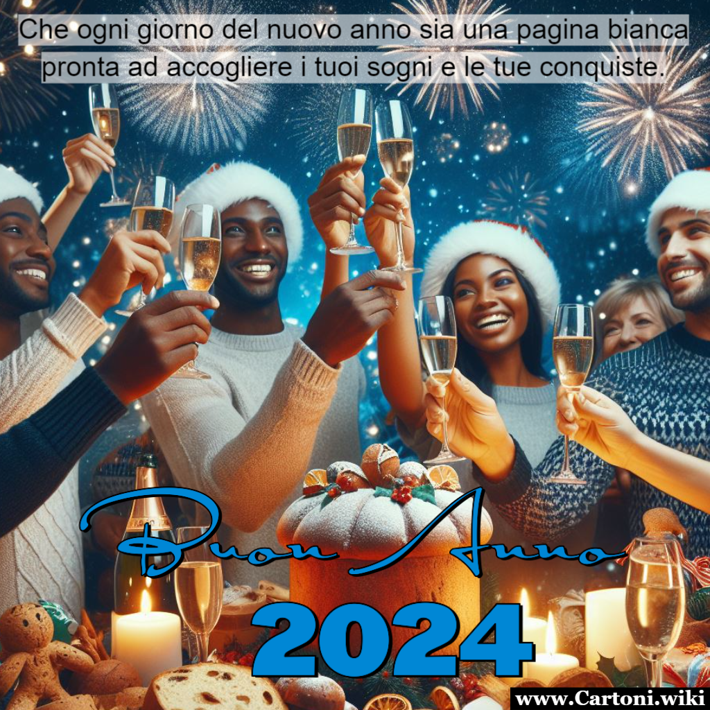 Buon 2024: Una Pagina Bianca per Sogni e Conquiste, Tra Brindisi e Fuochi di Artificio Buon 2024 L'immagine di persone che brindano tra fuochi di artificio e panettoni diventa un quadro vivido di speranza, condivisione e inizio di un nuovo percorso. In questo 2024, che ogni brindisi sia un augurio, ogni fuoco d'artificio una promessa e ogni pagina bianca un'opportunit di crescita e realizzazione. Auguriamo a tutti un meraviglioso anno nuovo, ricco di sogni avverati e conquiste straordinarie! - Immagini gratis