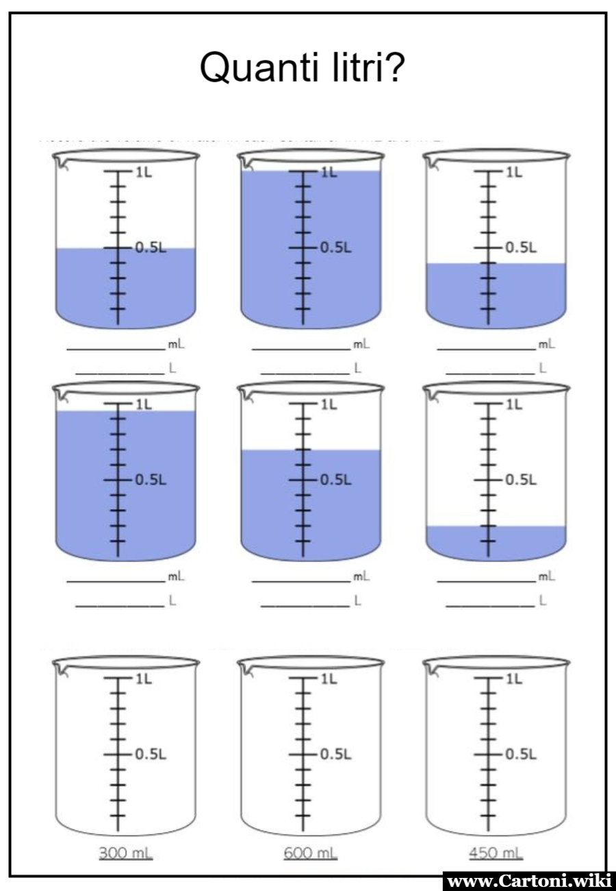 Misuriamo con Gusto: Schede Didattiche per Scuola Primaria Quanti litri contiene? Schede didattiche sui litri e la misura delle capacit per bambini della classe seconda e terzaq della scuola primaria. - Immagini gratis