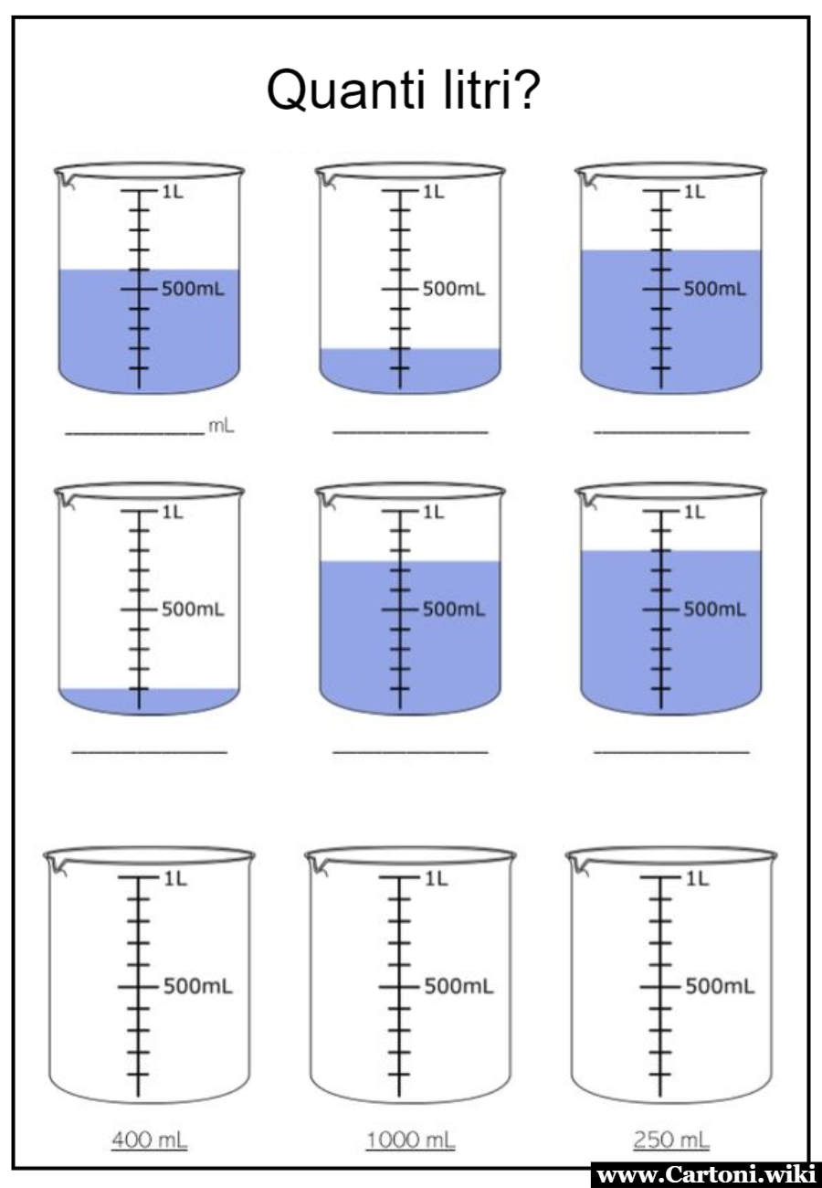 Esperimenti di Misurazione: Schede Didattiche con i Becher Scrivi quanti litri contengono i barattoli di vetro. Schede didattiche sulle capacit per bambini scuola primaria da stampare gratis. - Immagini gratis