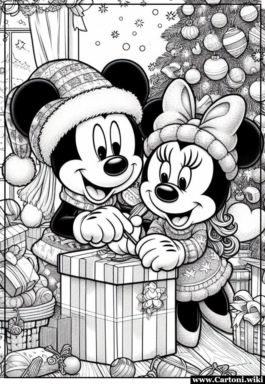 Disegno da colorare Albero di Natale con Topolino e Topolina Colora Topolino e Minnie in una magica atmosfera natalizia e aiutali a donare i colori al loro albero di Natale. Stampa gratis le immagini di Natale. - Immagini gratis