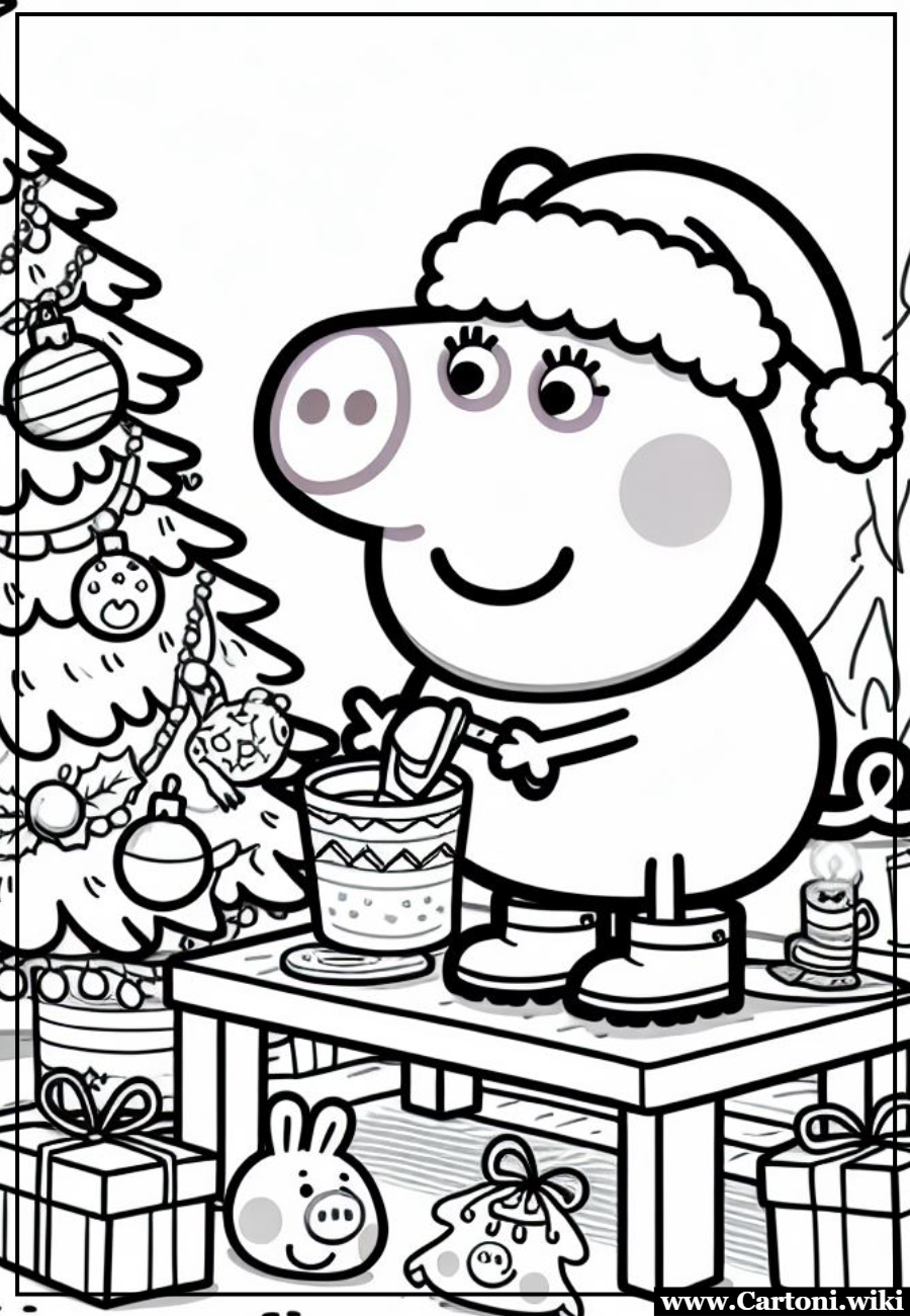 Divertimento Natalizio con Peppa Pig: Stampa Gratis e Colora l'Albero di Natale! Disegni da colorare di Peppa 
Pig che prepara l'albero di Natale - Immagini gratis