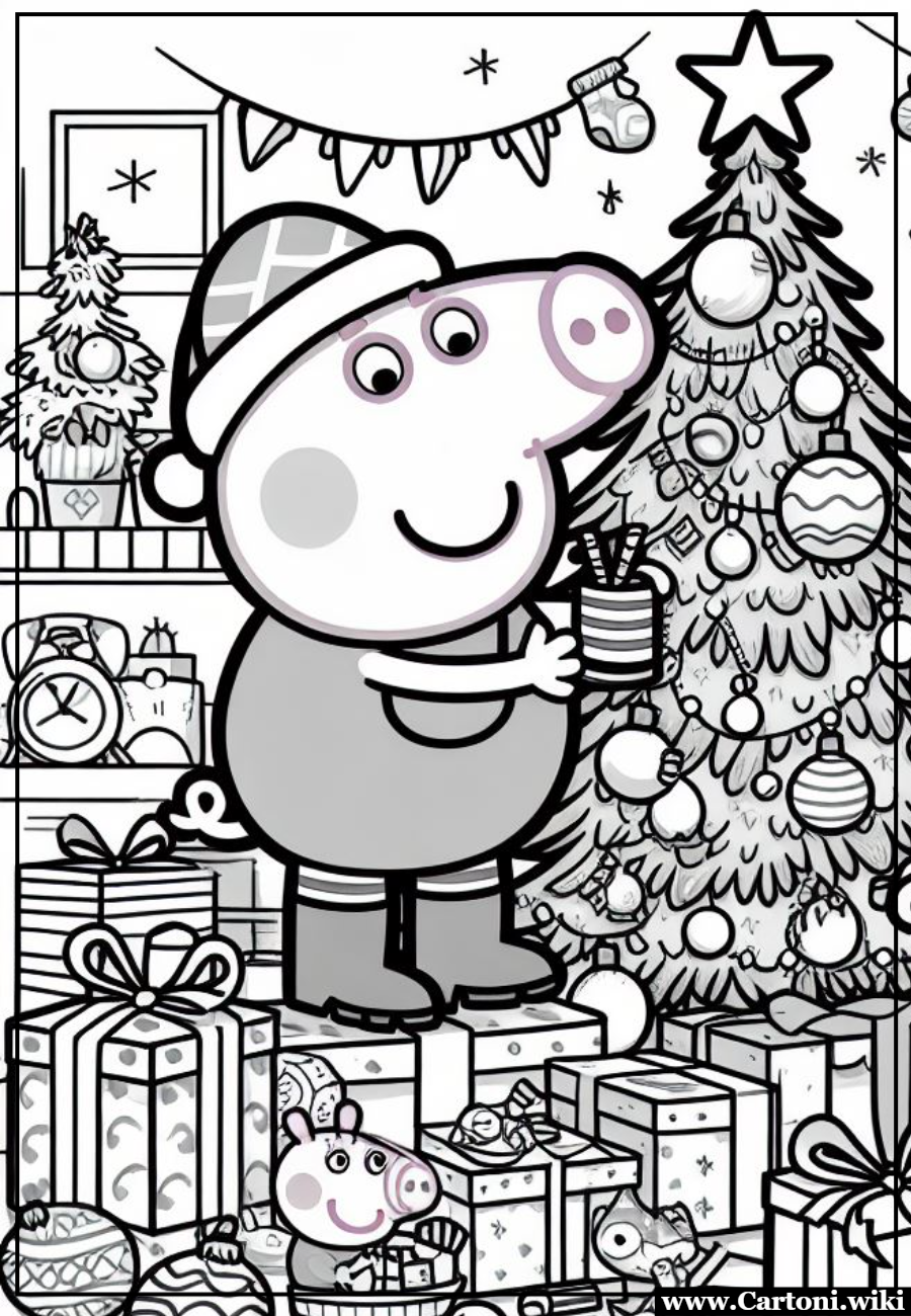 Disegno da colorare di Natale con Peppa Pig Porta l'allegria di Peppa Pig nella tua casa durante le feste! Abbiamo raccolto immagini esclusive di Peppa che si prepara per il Natale, pronte per essere stampate gratuitamente. Dei simpatici disegni da colorare che trasformeranno la tua giornata in un momento di pura gioia natalizia per i più piccoli. - Immagini gratis