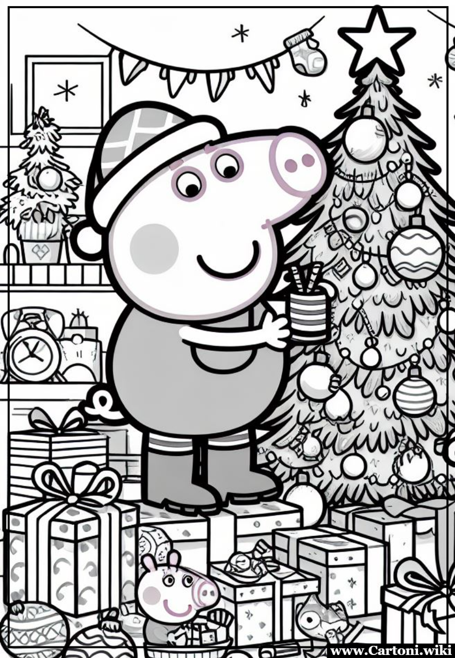 Disegno da colorare di Natale con Peppa Pig Porta l'allegria di Peppa Pig nella tua casa durante le feste! Abbiamo raccolto immagini esclusive di Peppa che si prepara per il Natale, pronte per essere stampate gratuitamente. Dei simpatici disegni da colorare che trasformeranno la tua giornata in un momento di pura gioia natalizia per i pi piccoli. - Immagini gratis