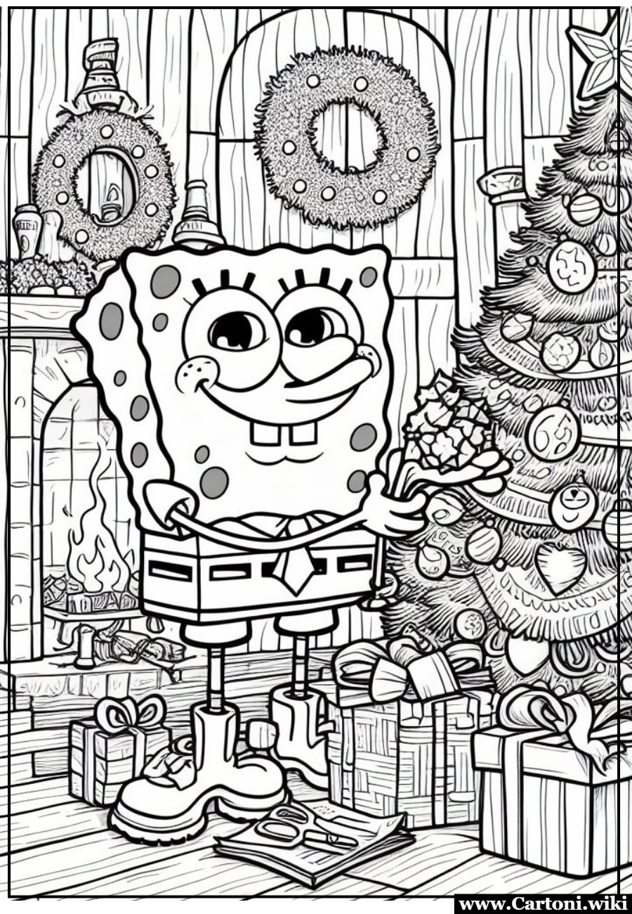 SpongeBob e l'Albero Magico: Disegni da Colorare da Stampare Gratis per il Natale! Immagini da colorare di Spongebob e del suo splendido albero di Natale da stampare e far colorare ai bambini. - Immagini gratis