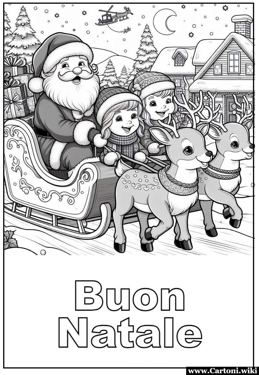 Babbo Natale in Azione: Disegni da Colorare della Magica Consegna dei Regali sulla Slitta! Immagini di Babbo Natale sulla slitta con le renne da stampare e colorare per  i bambini durante l'attesa dell'arrivo della notte di Natale - Immagini gratis