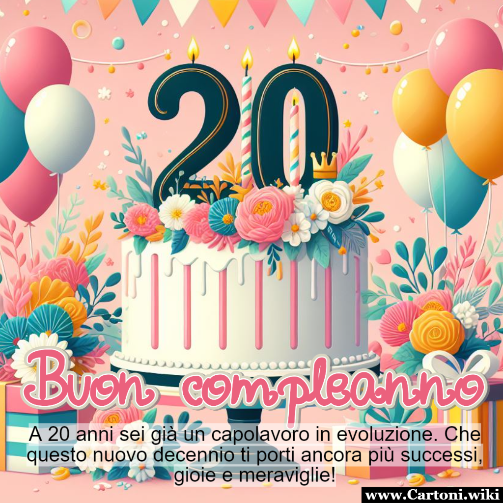 Dolcezza e fiori: biglietto di auguri perfetto per i 20 anni