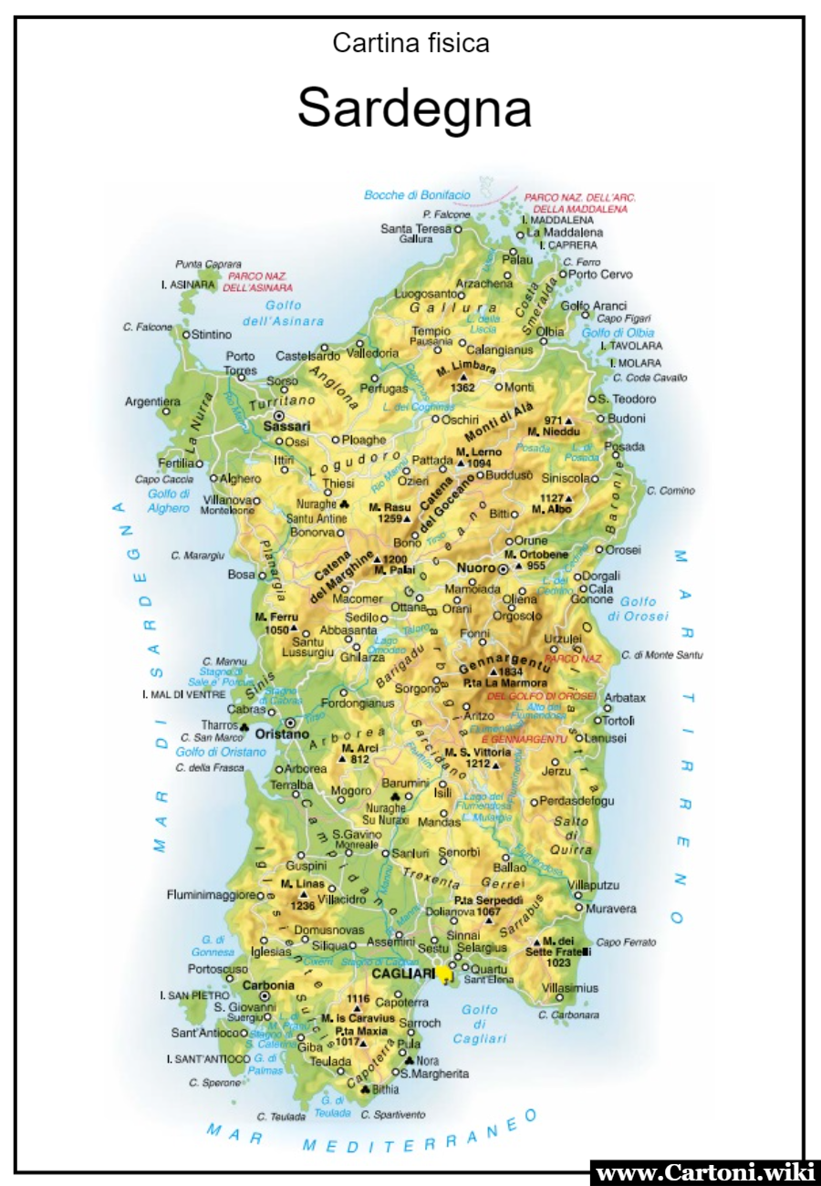 Regione Sardegna: Cartina fisica da stampare