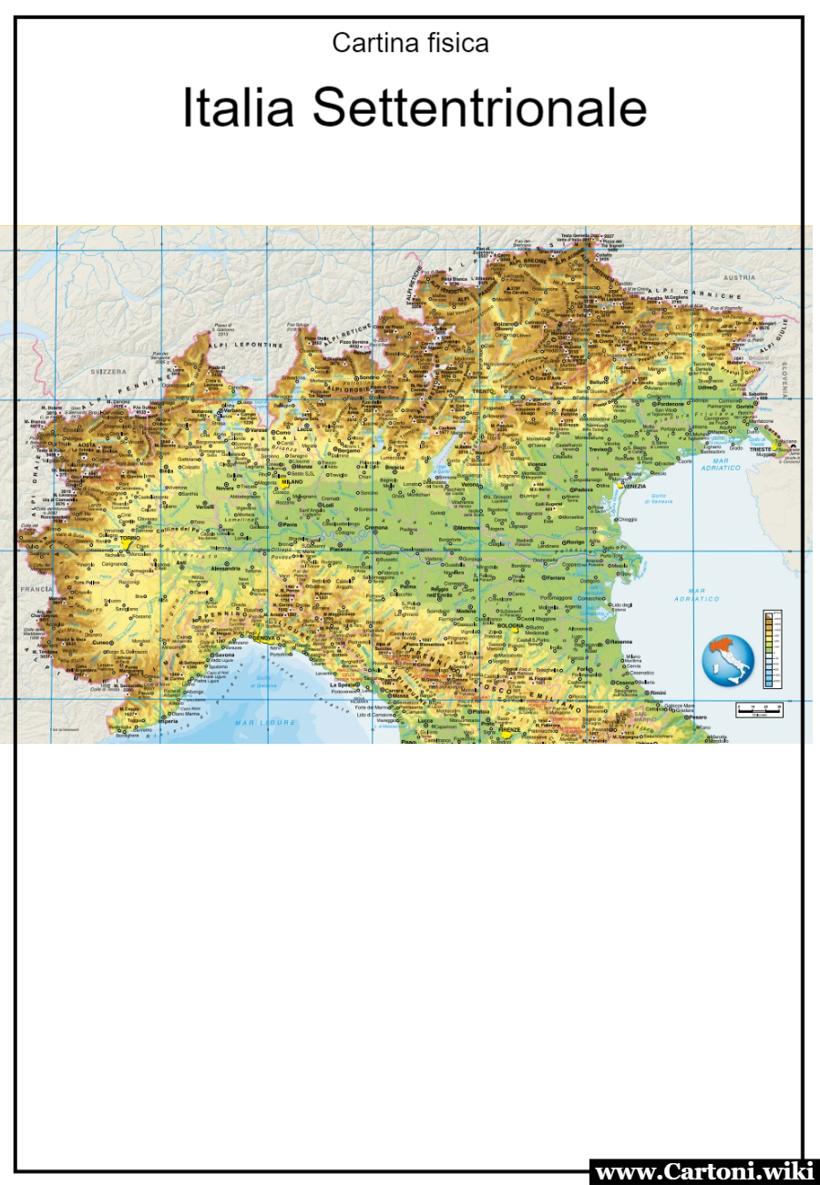 Italia Settentrionale: cartina fisica da stampare