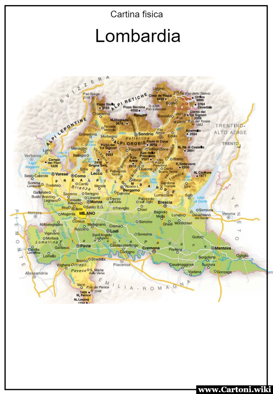 Lombardia: cartina fisica da stampare