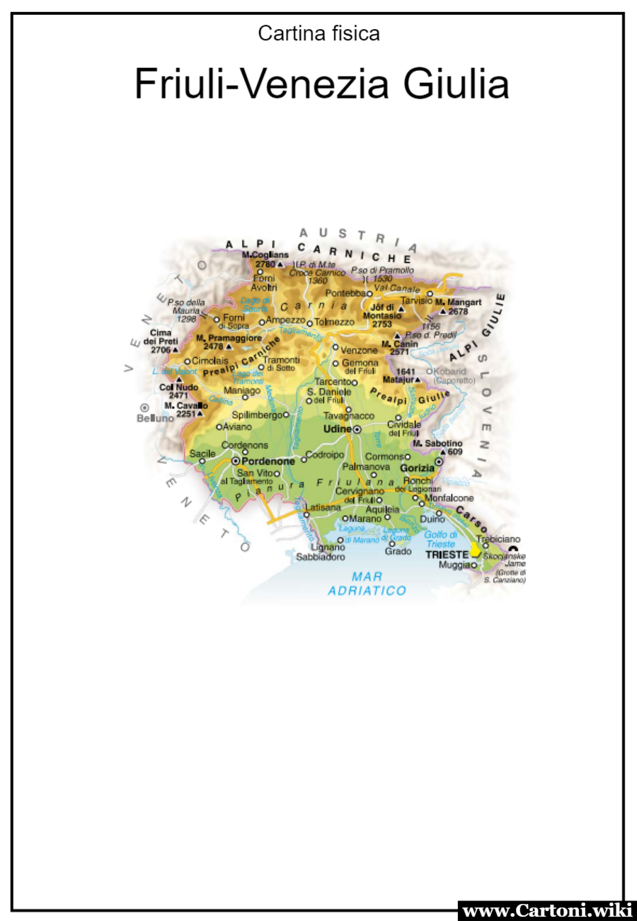 Friuli-Venezia Giulia: cartina fisica da stampare