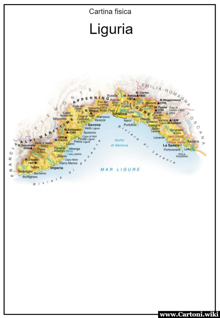 Liguria: cartina fisica da stampare
