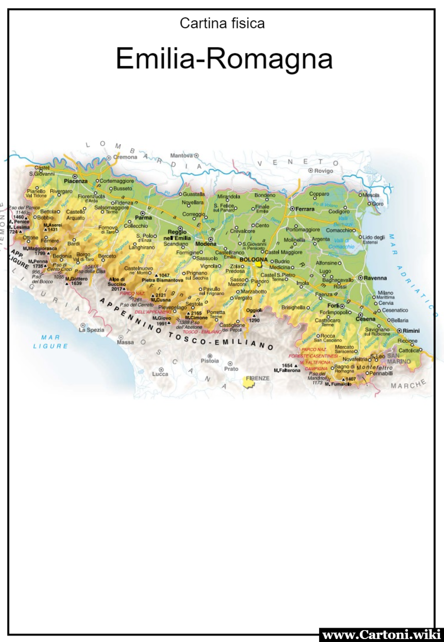 Emilia-Romagna: cartina fisica da stampare