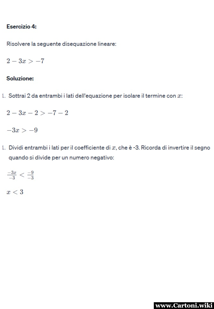 Disequazioni. Esercizio 2-3x>7 Esercizi disequazioni: soluzioni con tutti i passaggi per esercitarsi a eseguire le disequazioni di primo grado - Immagini gratis