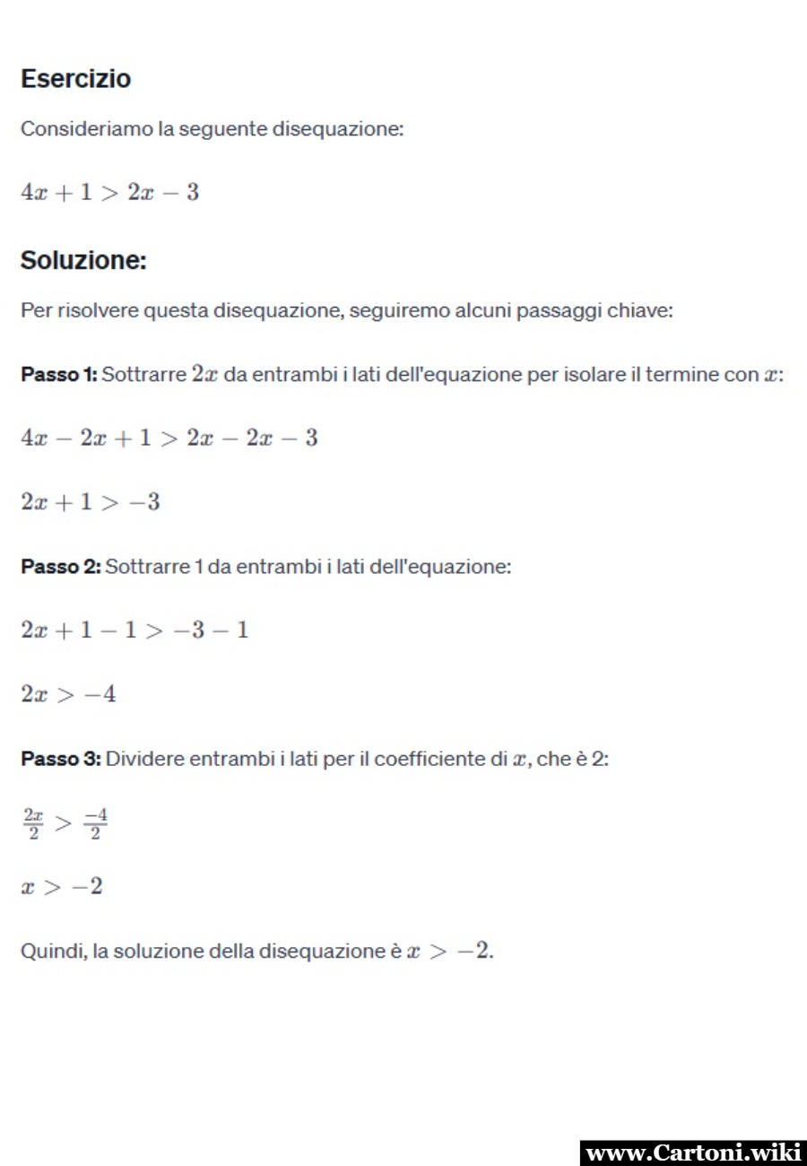 Soluzione della disequazione 4x+1>2x?3 Verifica lo svolgimento dell'esercizio della disequazione lineare di primo grado 4x+1>2x?3 - Immagini gratis