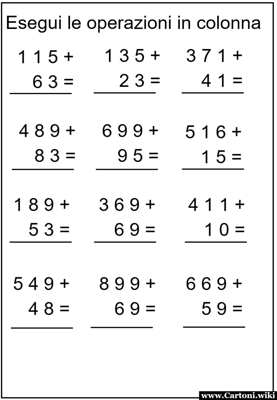 Sceda didattica somme in colonna da stampare gratis Scheda didattica di matematica con le operazioni in  colonna per la scuola primaria - Immagini gratis