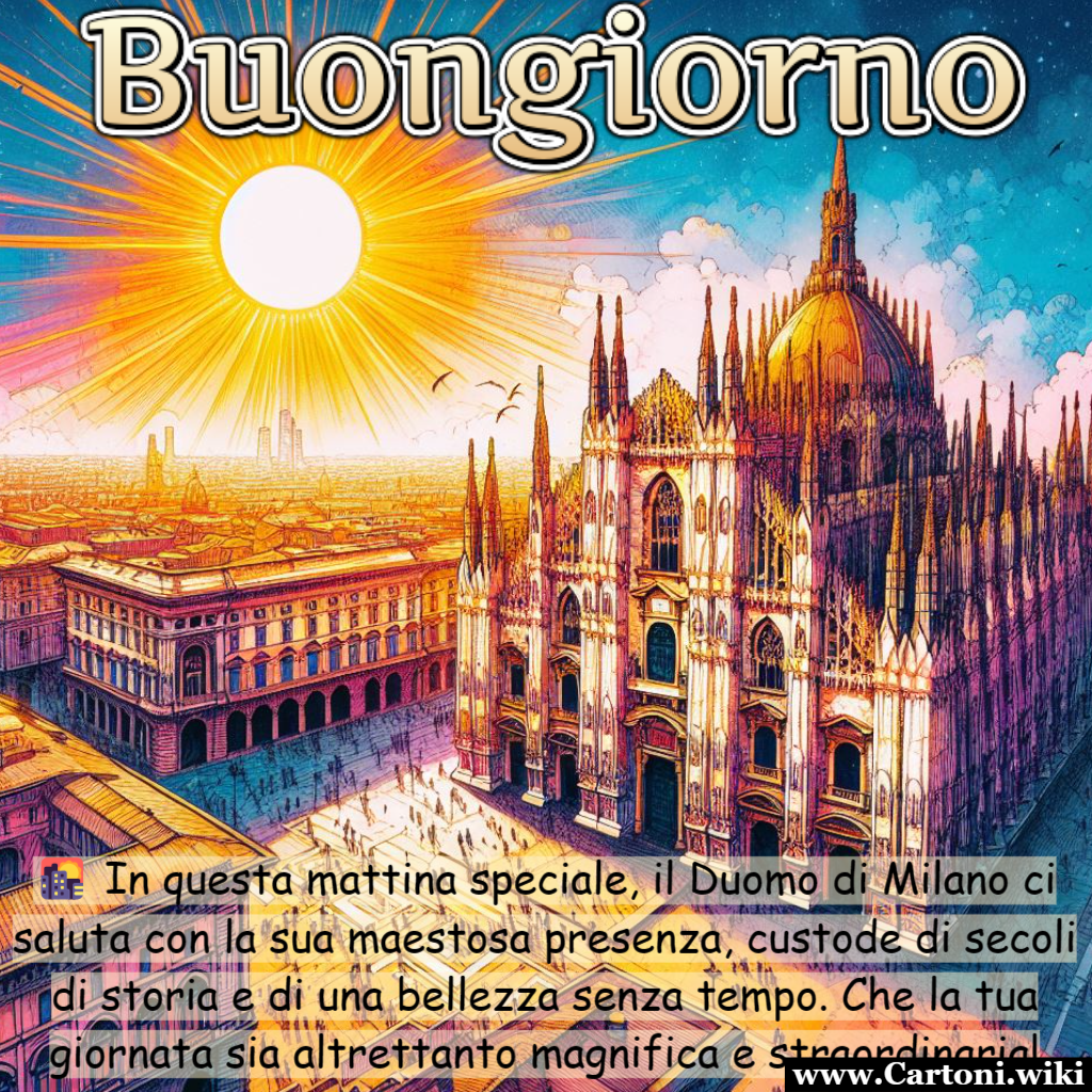 Buongiorno dal Duomo di Milano Buongiorno dalla citt che abbraccia il cielo! ? In questa mattina speciale, il Duomo di Milano ci saluta con la sua maestosa presenza, custode di secoli di storia e di una bellezza senza tempo. Che la tua giornata sia altrettanto magnifica e straordinaria! - Immagini gratis