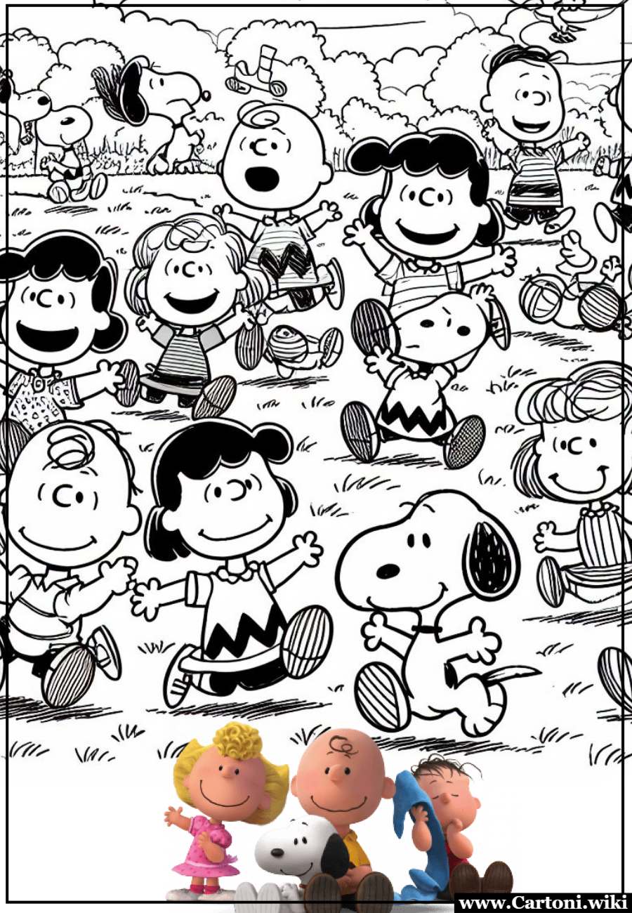 Disegni da colorare dei Peanuts Colorare con tutti i personaggi di Peanuts  un'esperienza che unisce divertimento e creativit. Che siate giovani o adulti, questo disegno vi offre l'opportunit di immergervi nel magico mondo delle strisce comiche, portando i personaggi di Peanuts a nuova vita attraverso il colore. Buon divertimento nel vostro viaggio artistico con Charlie Brown e compagni! - Immagini gratis