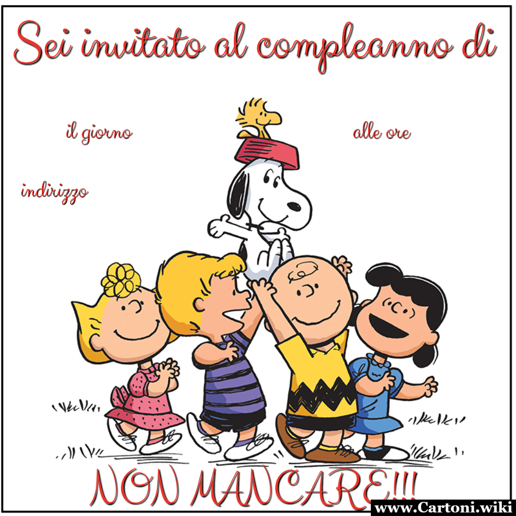 Inviti Compleanno Peanuts da personalizzare: L'Allegria di Charlie Brown e Snoopy alla Tua Festa! Benvenuti nel mondo affascinante dei Peanuts, dove l'allegria di Charlie Brown e la spensieratezza di Snoopy si uniscono per creare inviti personalizzati unici! Immagina di poter portare il magico mondo di Peanuts direttamente alla tua festa con inviti unici.
 - Immagini gratis