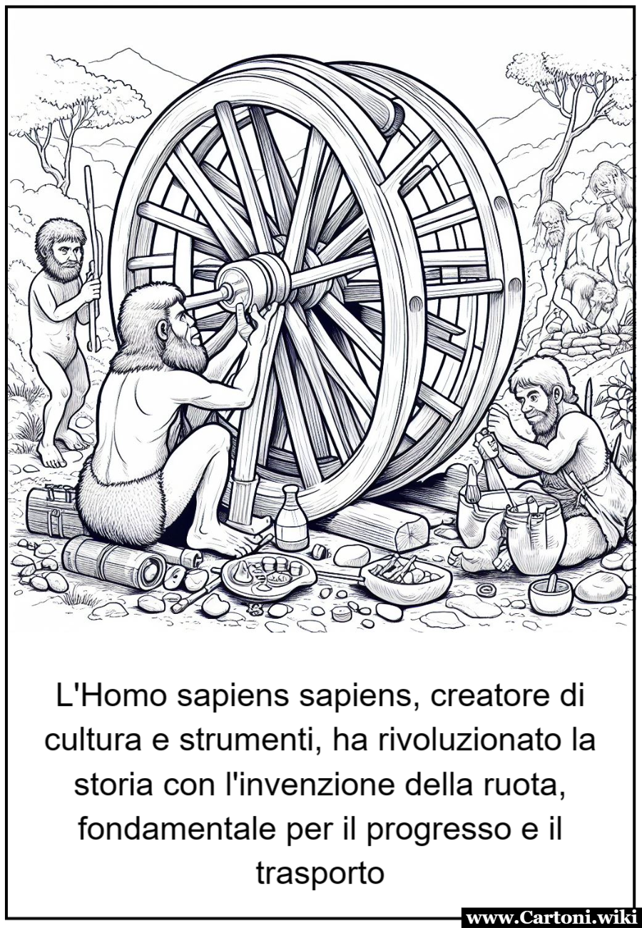 Esplorando la Storia: Colora con Noi il Progresso Umano! Disegno da colorare dell'Homo sapiens sapiens. Con questa attivit, creiamo un ponte tra il divertimento artistico e l'apprendimento storico. Invoglia i bambini a esplorare e scoprire il mondo affascinante dell'Homo sapiens sapiens e della ruota attraverso i colori e la creativit! - Immagini gratis