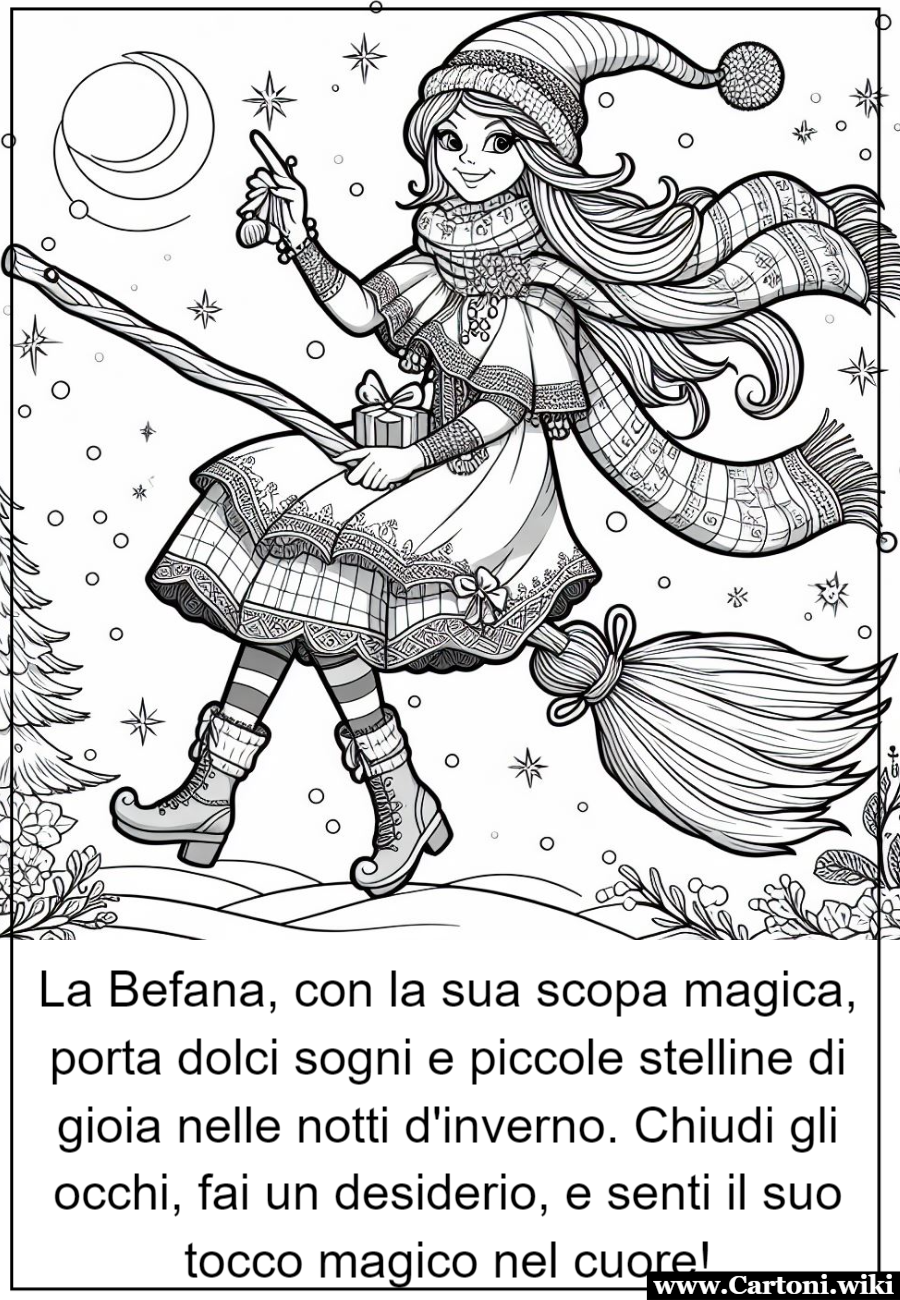 Immagini della Befana da colorare Celebra la Befana con divertimento e fantasia! Con i nostri disegni da colorare, puoi stampare le immagini della Befana e trasformarle in capolavori unici con la tua creativit.