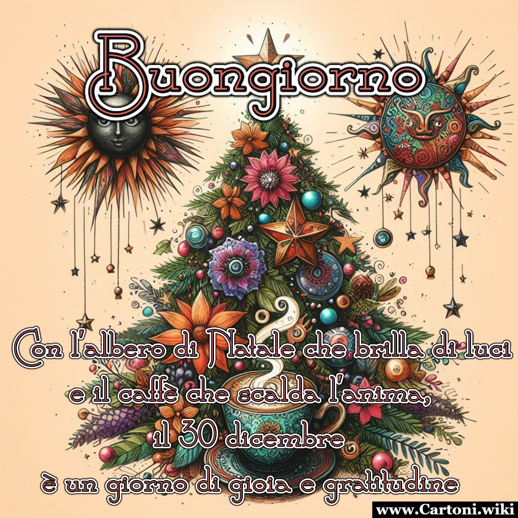 Buongiorno 30 Dicembre: Luci dell'Albero e Profumo di Caff, un Giorno di Gioia e Gratitudine Buongiorno 30 dicembre: risvegliati con l'albero luminoso e il caff avvolgente. Un giorno di gioia e gratitudine si dipana tra luci e profumi accoglienti. - Immagini gratis