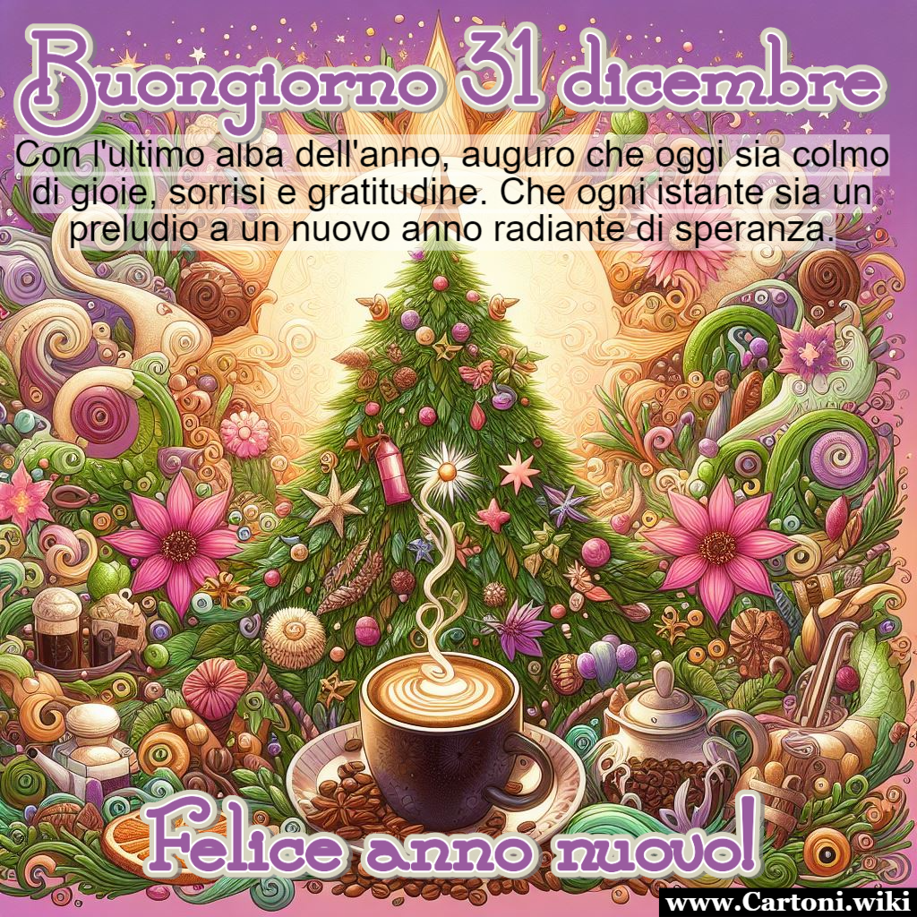 Buongiorno 31 Dicembre: Gioie, Sorrisi e Speranza nel Cuore Buongiorno 31 dicembre, salutiamo il giorno con entusiasmo e speranza.  l'ultimo alba dell'anno, e con essa, desideriamo condividere auguri di gioia, sorrisi e gratitudine. - Immagini gratis