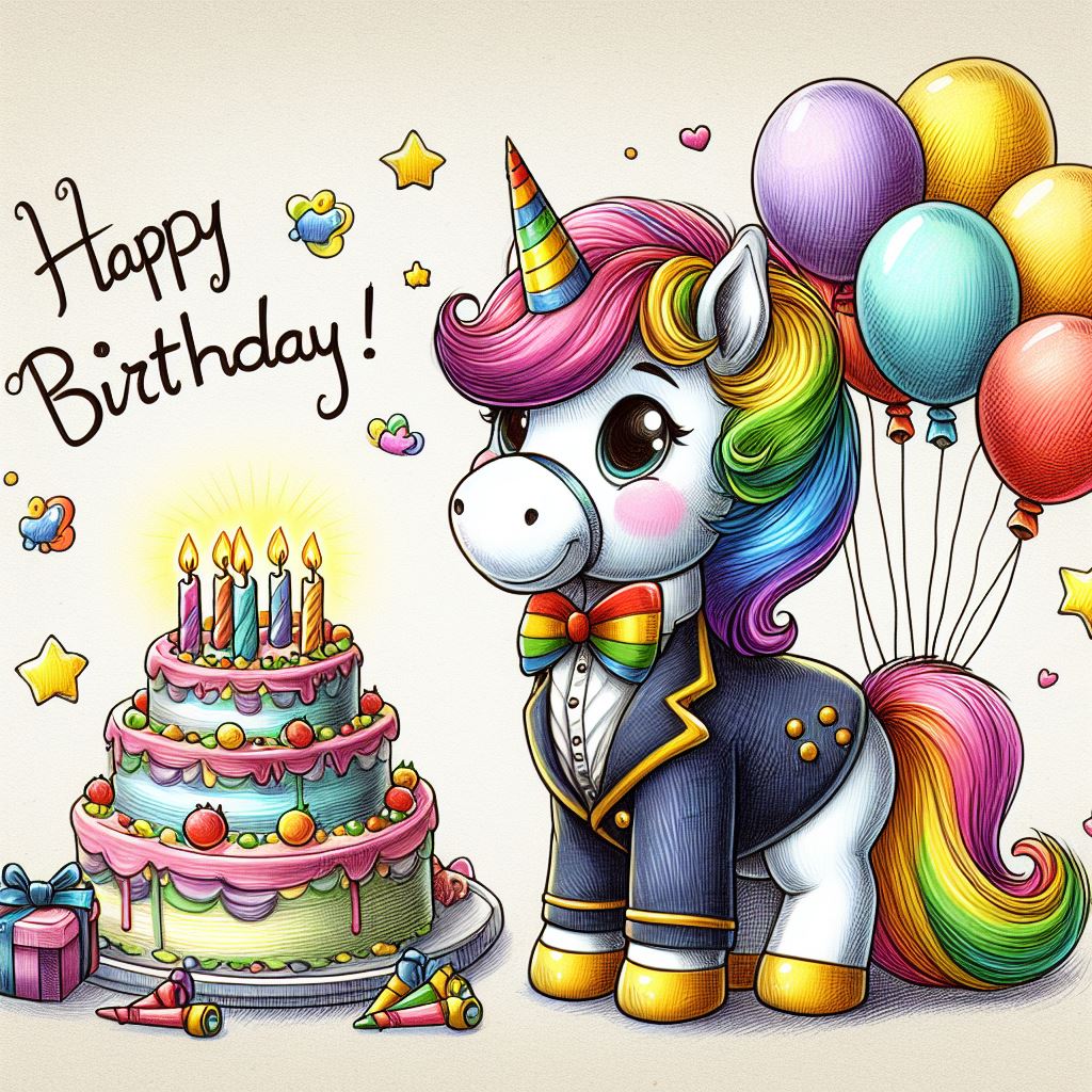 Happy Birthday: Una Festa Magica con Unicorno, Palloncini Colorati e Torta Happy birthday con unicorno torta e palloncini colorati: biglietto di auguri per bambini. - Immagini gratis