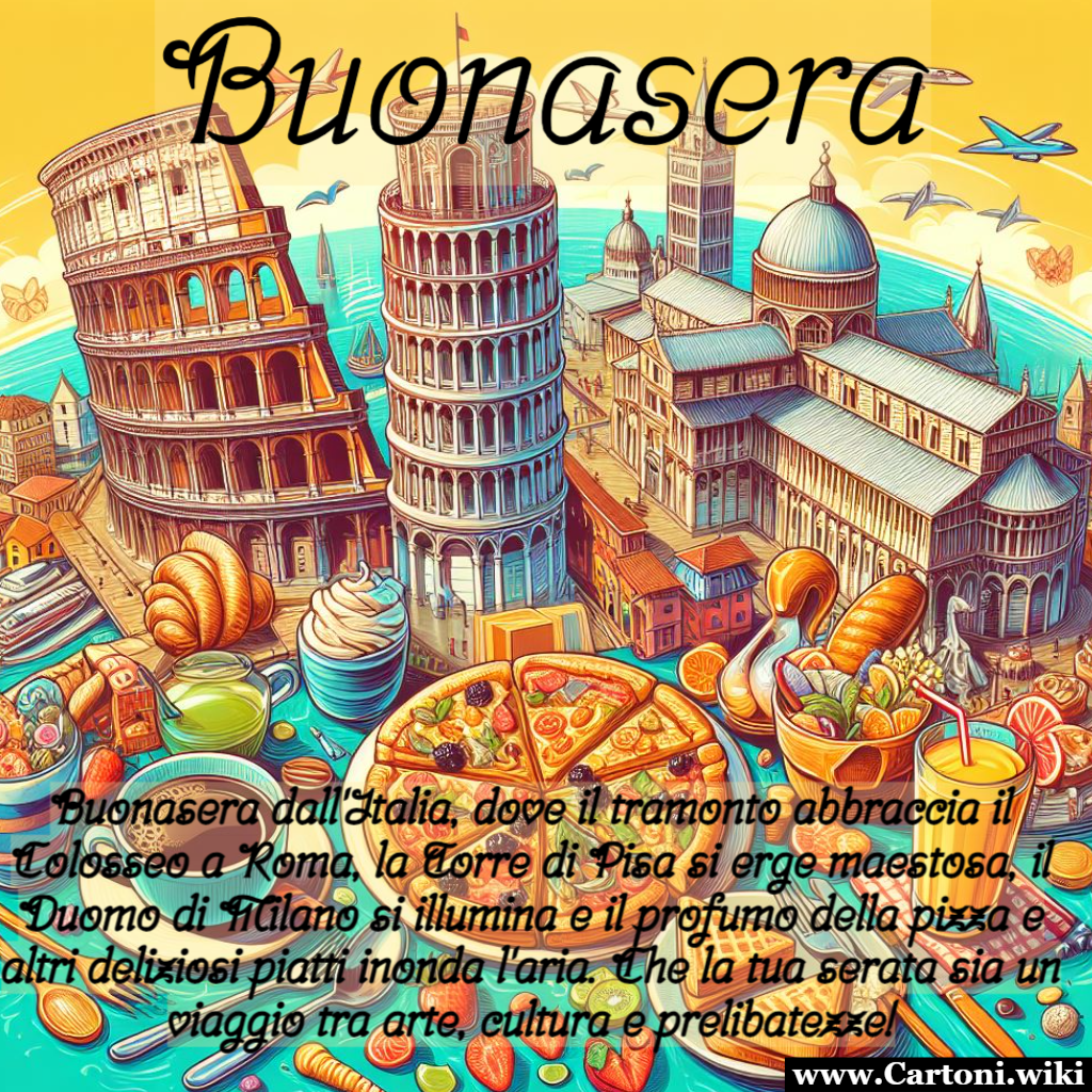 Buonasera Italia: un viaggio gastronomico e culturale Buonasera dall'Italia, dove il tramonto accarezza il Colosseo e la Torre di Pisa, il Duomo di Milano si illumina, mentre il profumo della pizza e altri sapori italiani avvolge l'aria. Un'esperienza culturale e gastronomica in ogni dettaglio. - Immagini gratis