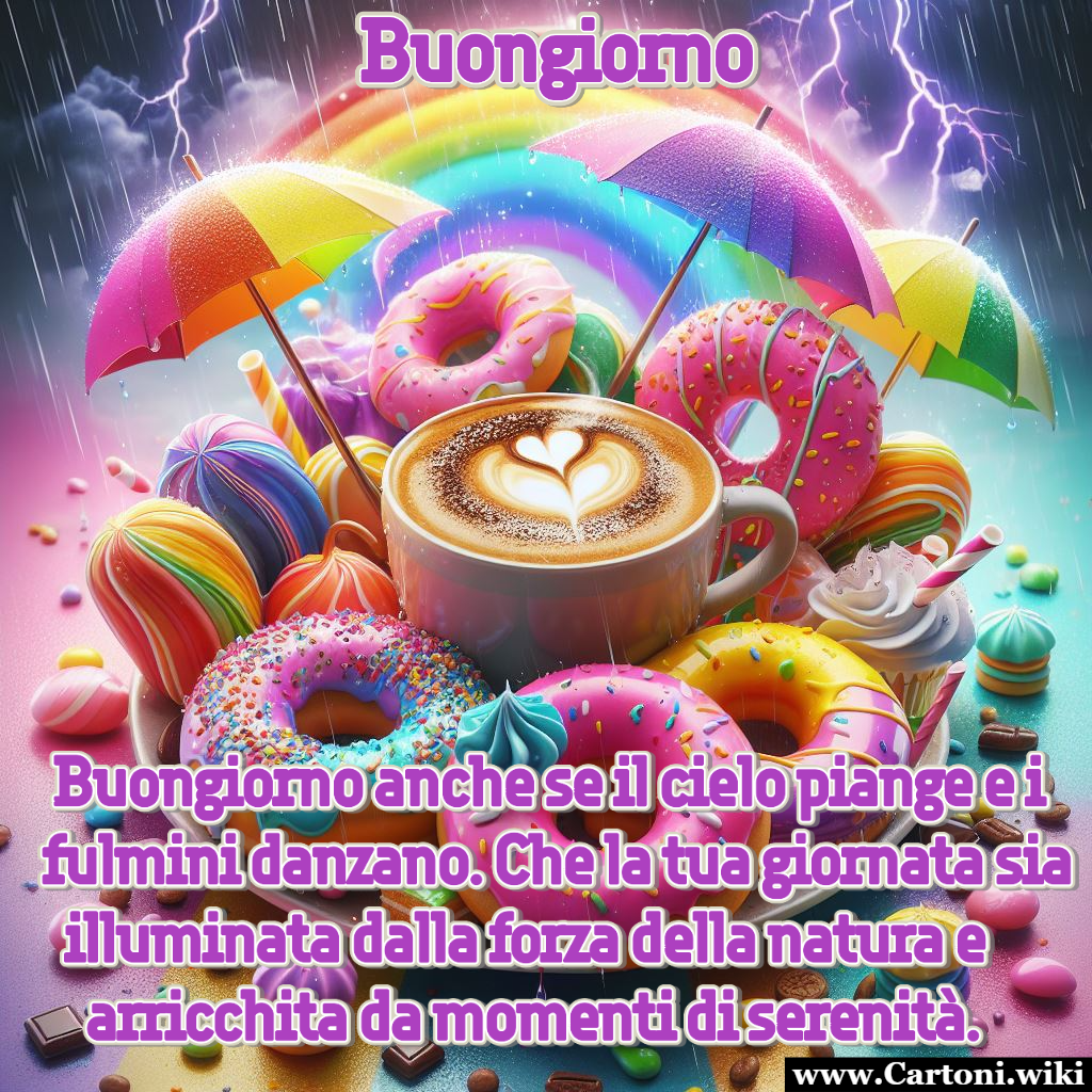 Buongiorno anche se il cielo piange Buongiorno sotto la Pioggia: Un Arcobaleno di Speranza e Dolcezza da condividere con gli amici nelle giornate in cui il cielo  nero per riportare un po' di colore a tutti! - Immagini gratis