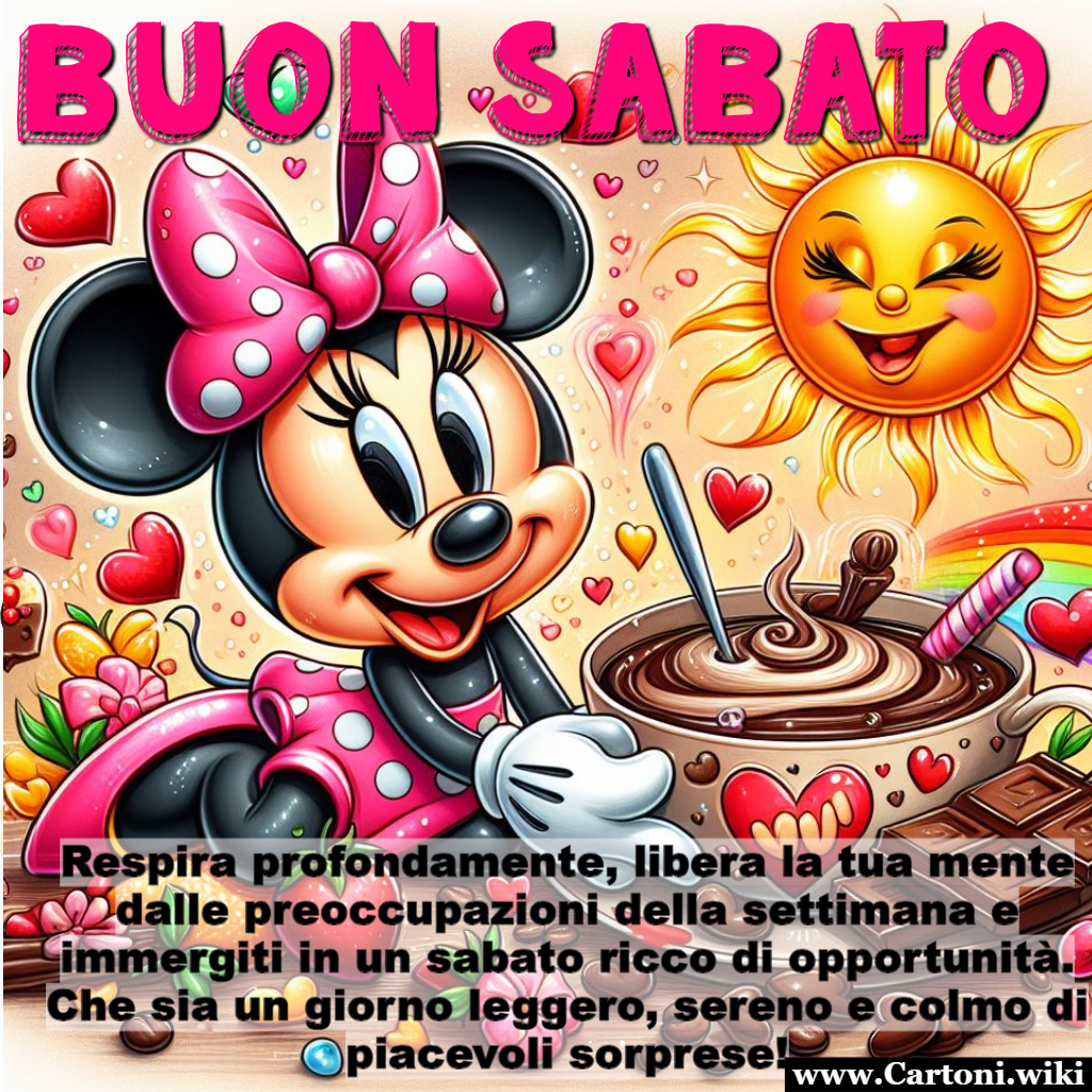 Buon Sabato con Topolina: Respira Profondamente e Abbraccia l'Armonia del Weekend Buongiorno sabato,Immagini,Topolina (Minnie Mouse)