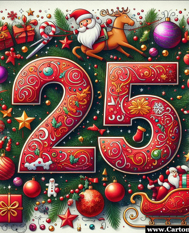 Biglietto di auguri di Natale fai da te con slitta di babbo natale numero 25 e tante altre decorazioni natalizie