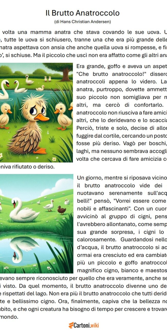 Favola illustrata per bambini del brutto anatroccolo da stampare gratis