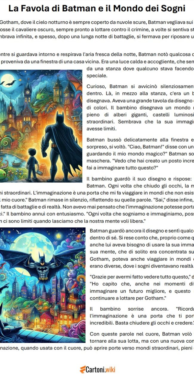 La favola di batman e il mondo dei sogni da stampare gratis - Favole con morali per bambini - favole della buonanotte