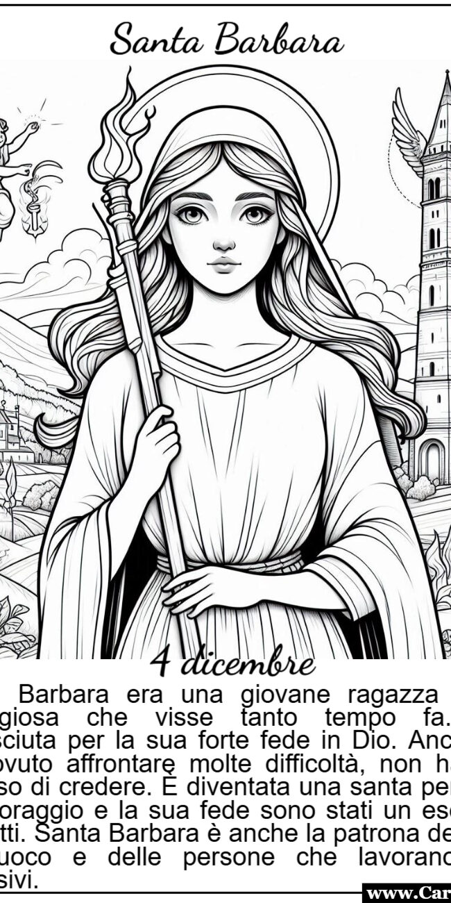 Santa Barbara 4 dicembre disegno da colorare per bambini che frequentano il catechismo o fanno religione
