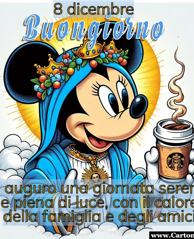 Topolina nei panni dell' Immacolata concezione augura un buongiorno speciale l'8 dicembre